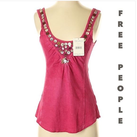 Free People Tops - FREE PEOPLE Magenta BOHO EMBELLISHED cut sharp top